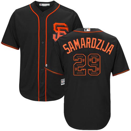 Giants #29 Jeff Samardzija Black Team Logo Fashion Stitched MLB Jersey